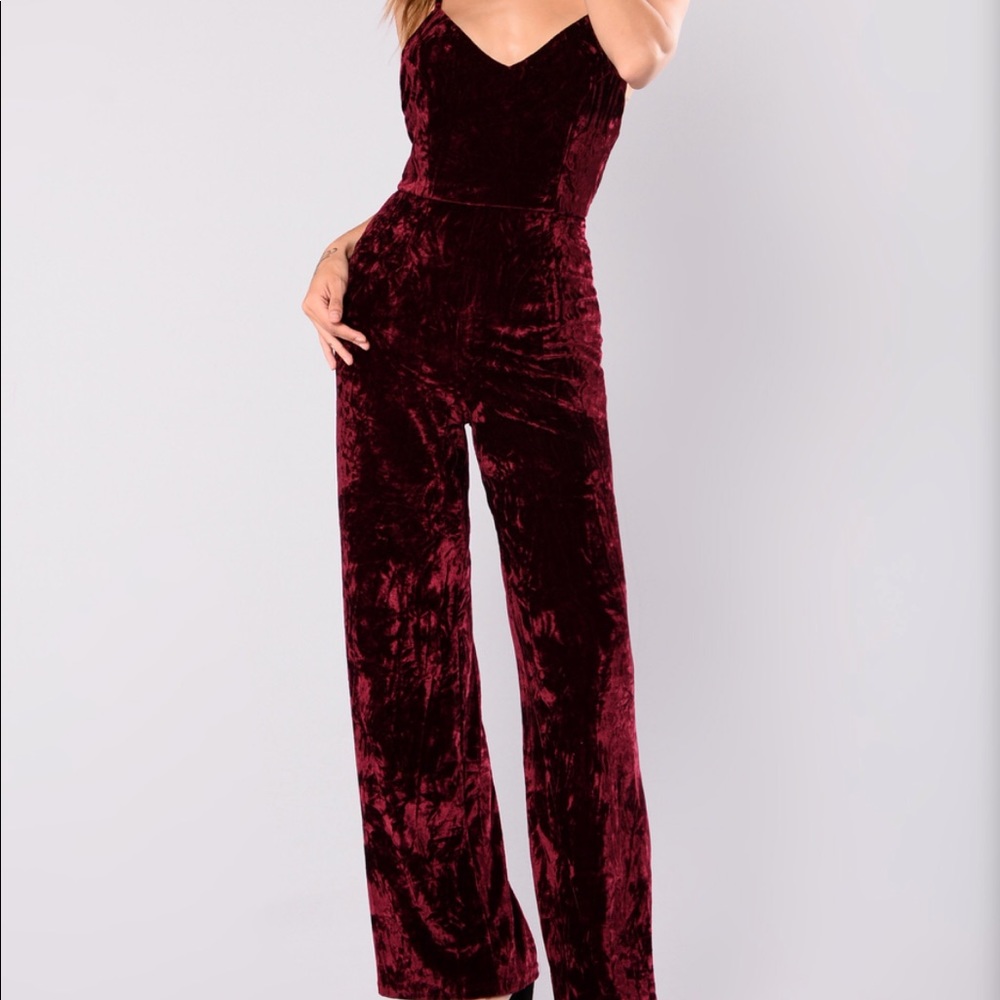 Kallie Velvet Jumpsuit - Wine | Fashion Nova